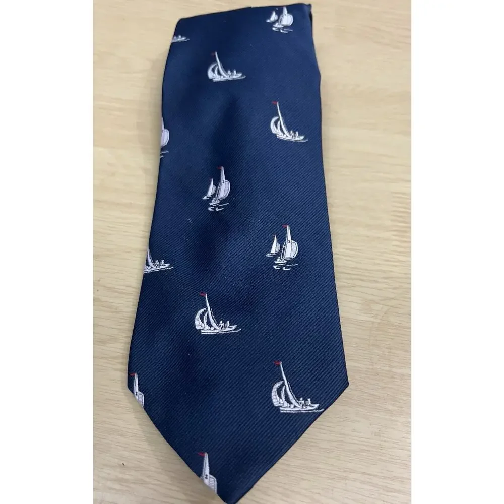 Brooks Brothers Navy Blue with Gold Brooks Symbols 100% Silk Boy's Necktie 47”